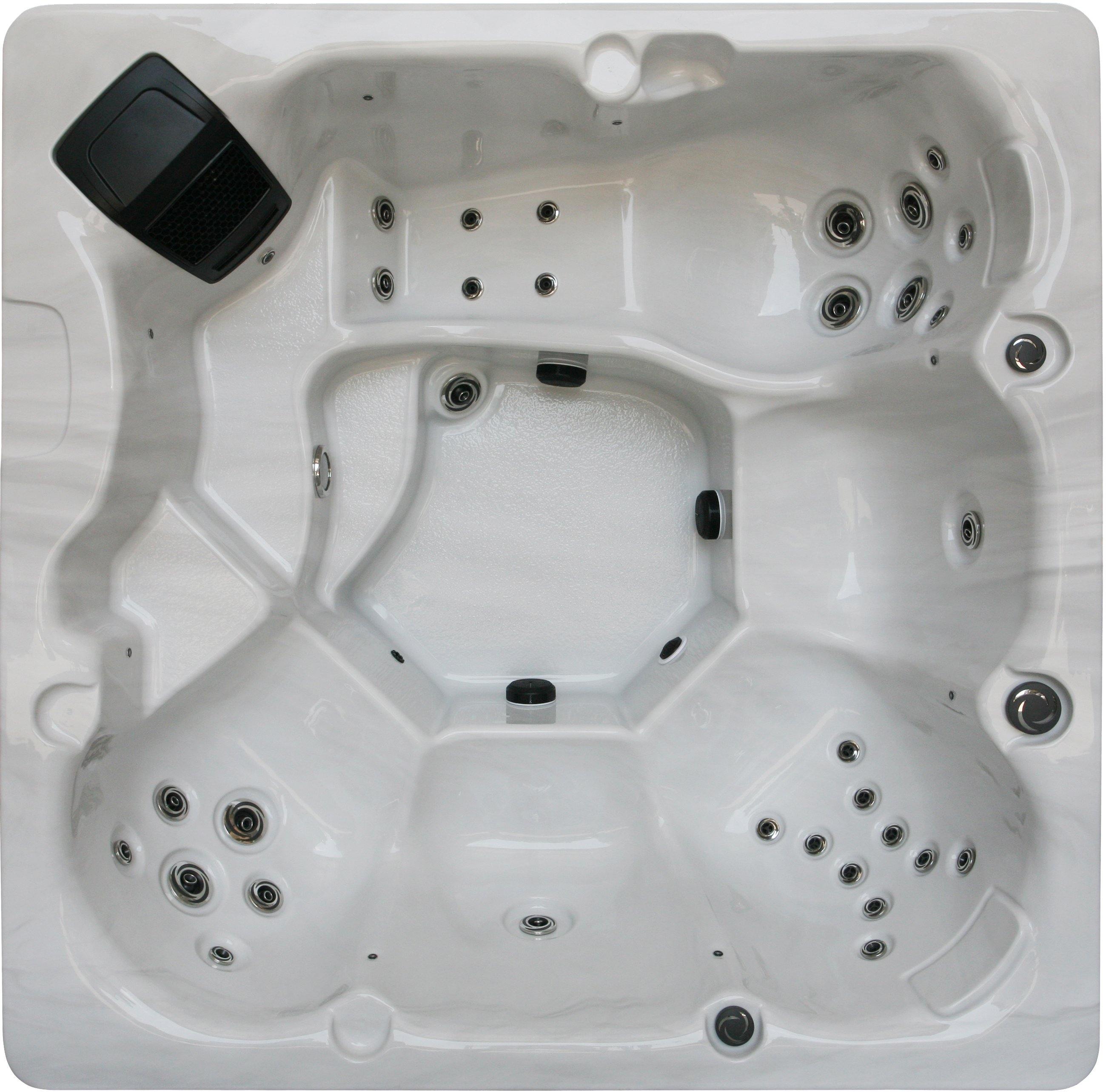 top view of acrylic hot tub Cygnus I, detailed picture of all jets and motor